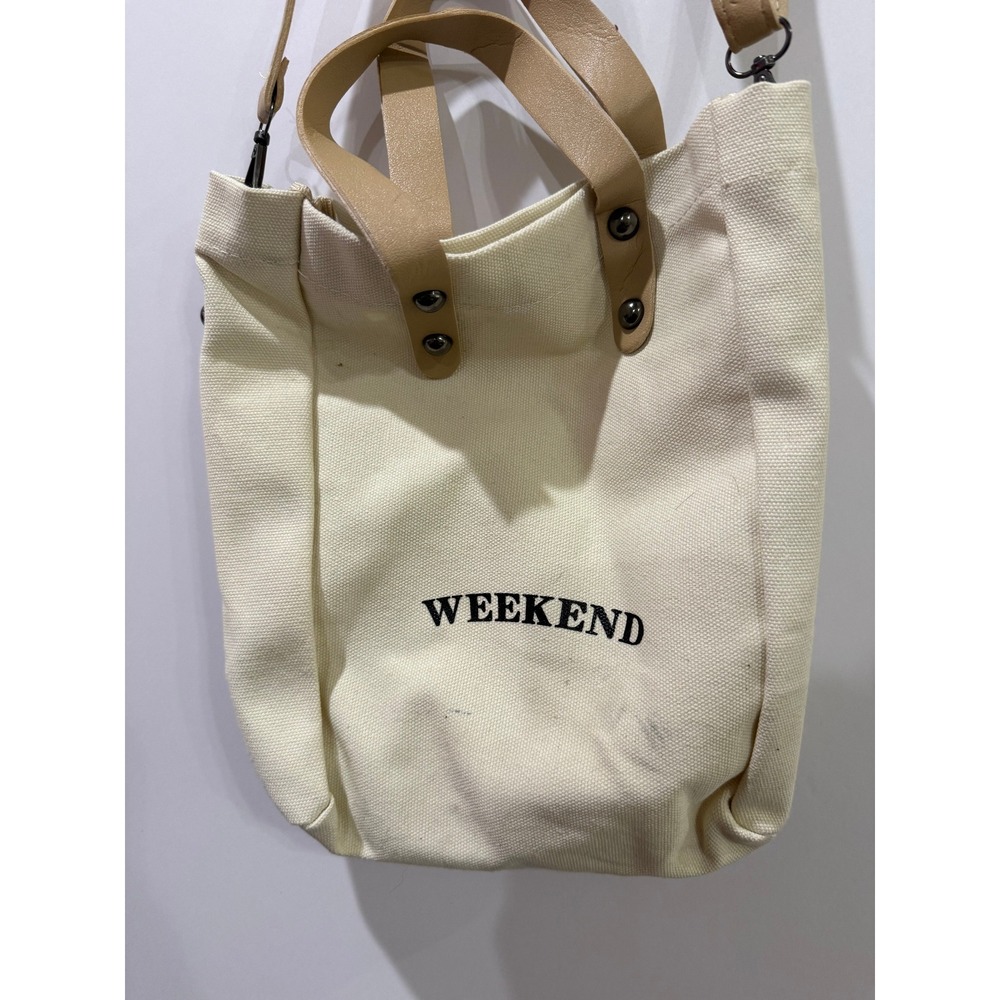 Unbranded Weekend Canvas Tote Bag Womens OS Cream Good Crossbody Strap Graphic - Picture 2 of 7